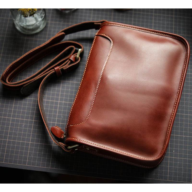 Mens Handmade Leather Casual Shoulder Crossbody Bag - Mubimart