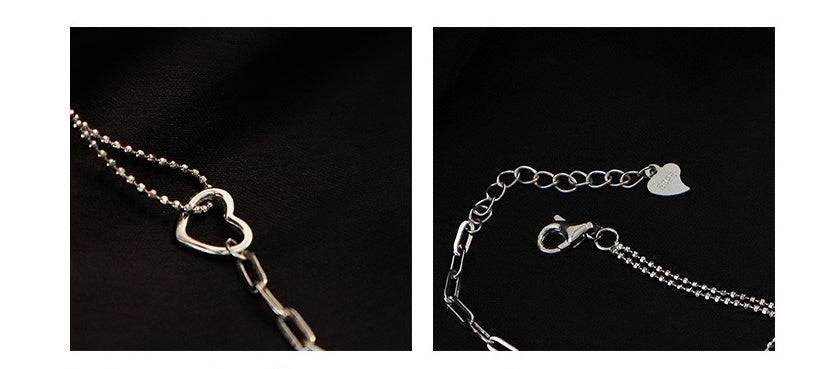Heart Asymmetrical Chain Silver Necklace For Women - Mubimart