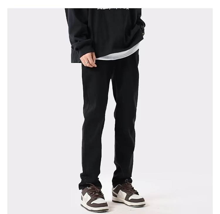 Men's Slim-fit Pure Black Straight Jeans - Mubimart