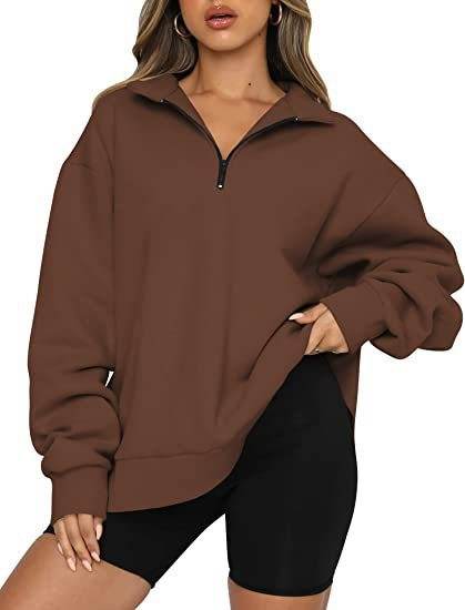 Women Sweatshirts Zip Turndown Collar Loose Casual Tops Clothes - Mubimart