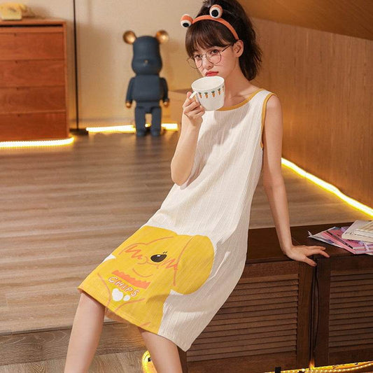 Women's Fashion Simple Cotton Halter Top Pajama Skirt - Mubimart