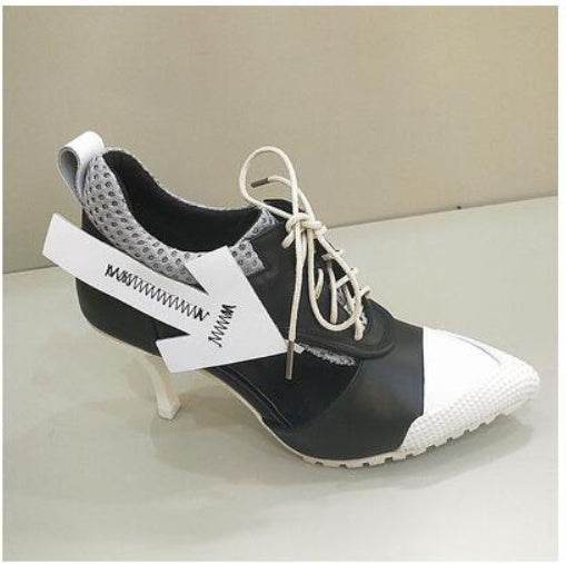 White Lace-up Personality Fashion Casual Sports High Heels Women - Mubimart