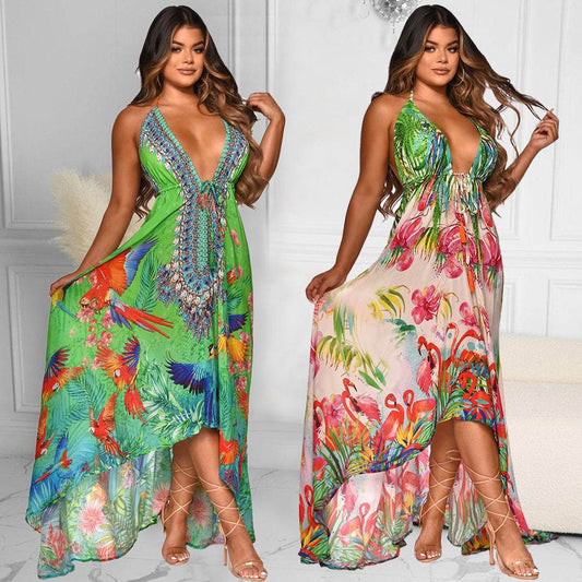 Women's Printed Slip-on Mop Dress - Mubimart