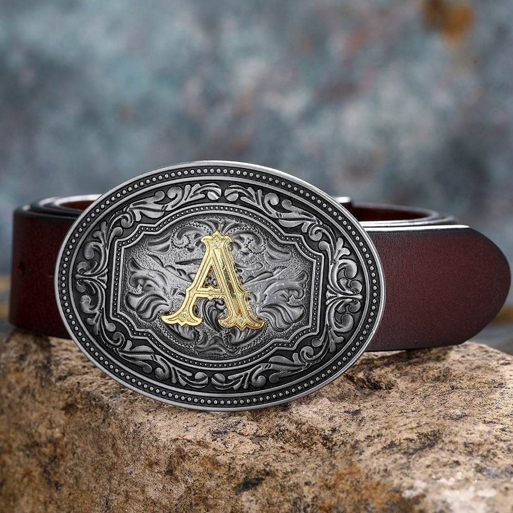 Men's And Women's Floral Letter Buckle Belts - Mubimart