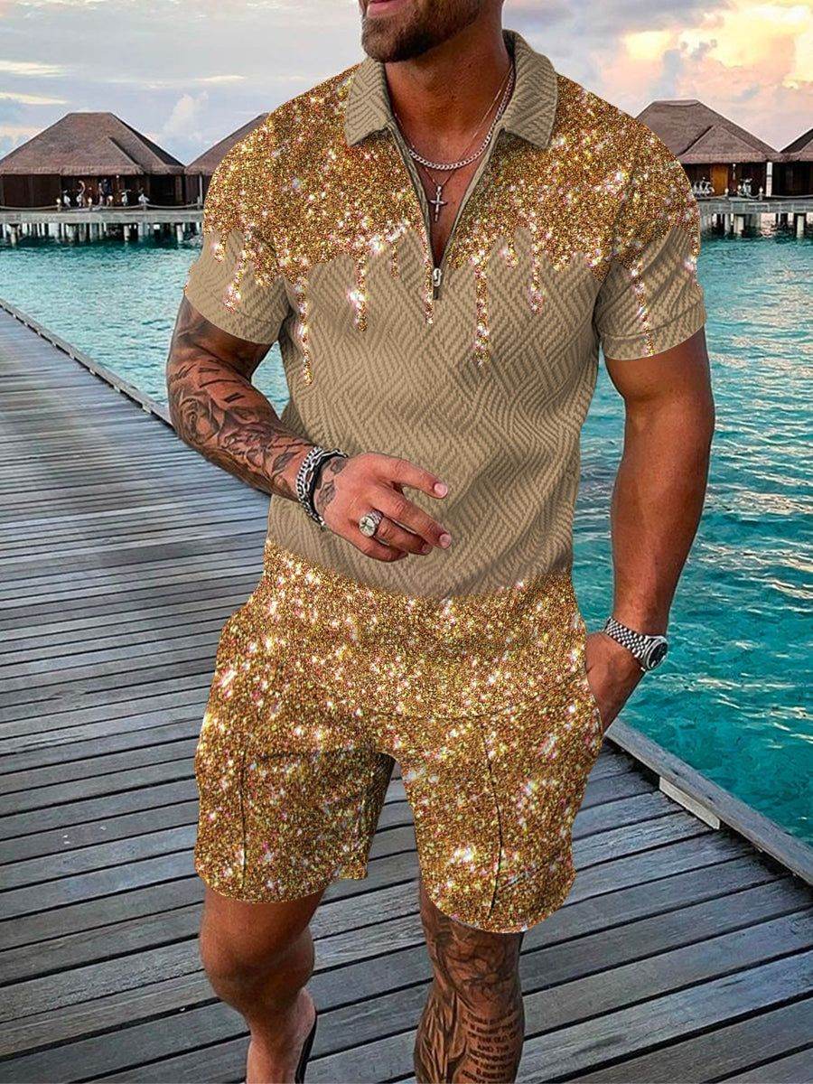 Polo Shirt Suit Men's Casual 3D Printed Polo Shirt Shorts - Mubimart
