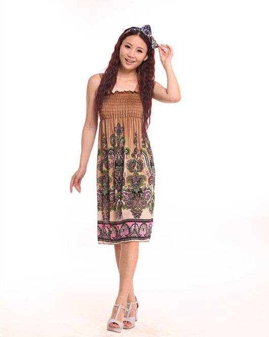 Bohemian Floral Dress Printed Milk Silk Plus Size Beach Dress Suspender Dress For Women - Mubimart