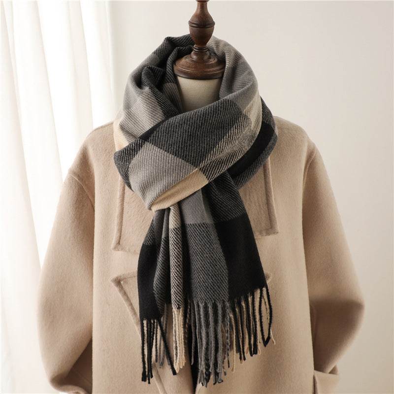Men's And Women's Thickened Warm Plaid Scarves - Mubimart