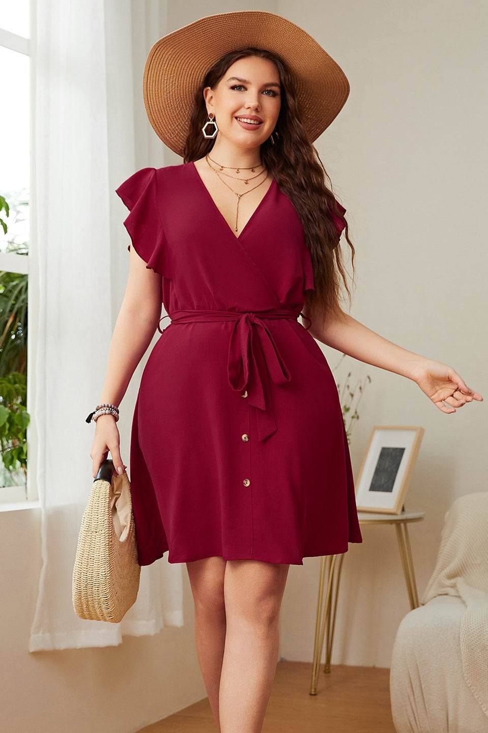 Summer Plus Size Ladies Deep V Party Dresses - Mubimart