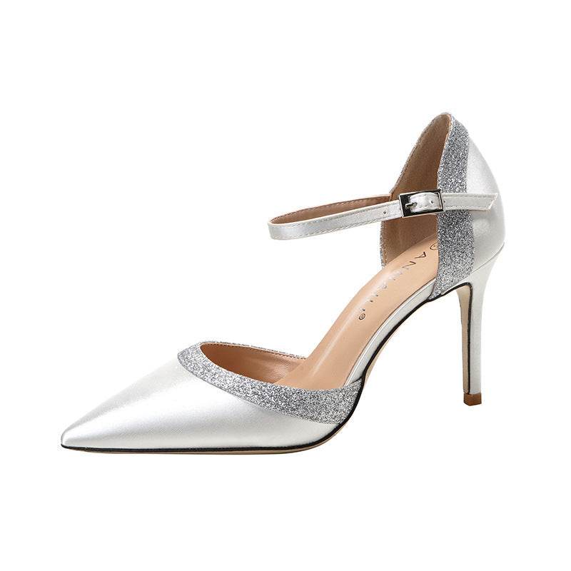Satin Hollow White Wedding Dress Two Piece Stilettos - Mubimart