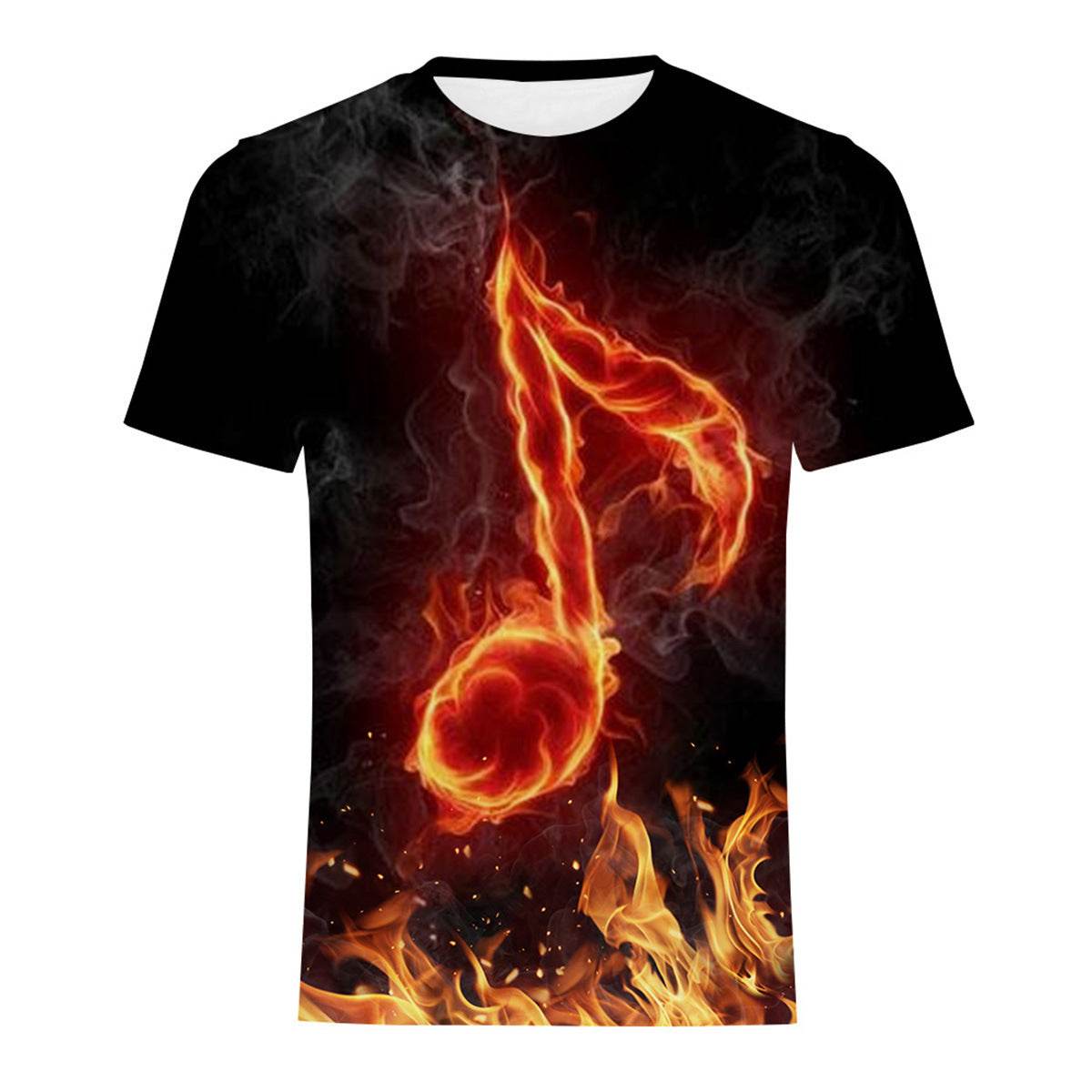 Mens Fashion Casual Digital Print Crew Neck T-shirt - Mubimart