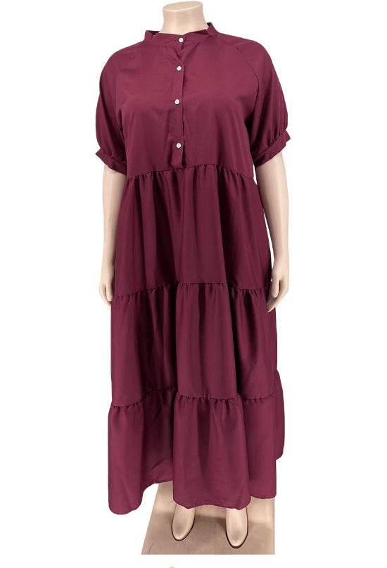 Plus Size Women's Fashion Casual Button Lapel Dress - Mubimart