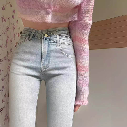 Women's Light-colored High Waist Bootcut Jeans - Mubimart
