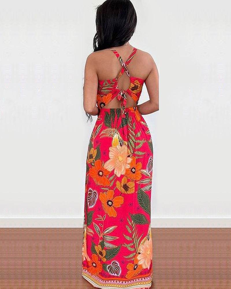 Women's Simple Camisole Printed Dress - Mubimart