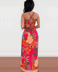 Women's Simple Camisole Printed Dress - Mubimart -  