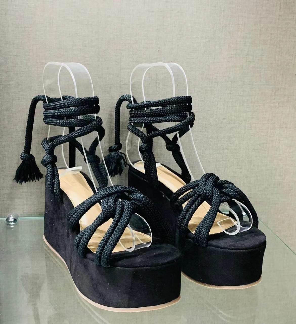 Summer Women Wedges Shoes High Heel Strappy Sandals - Mubimart