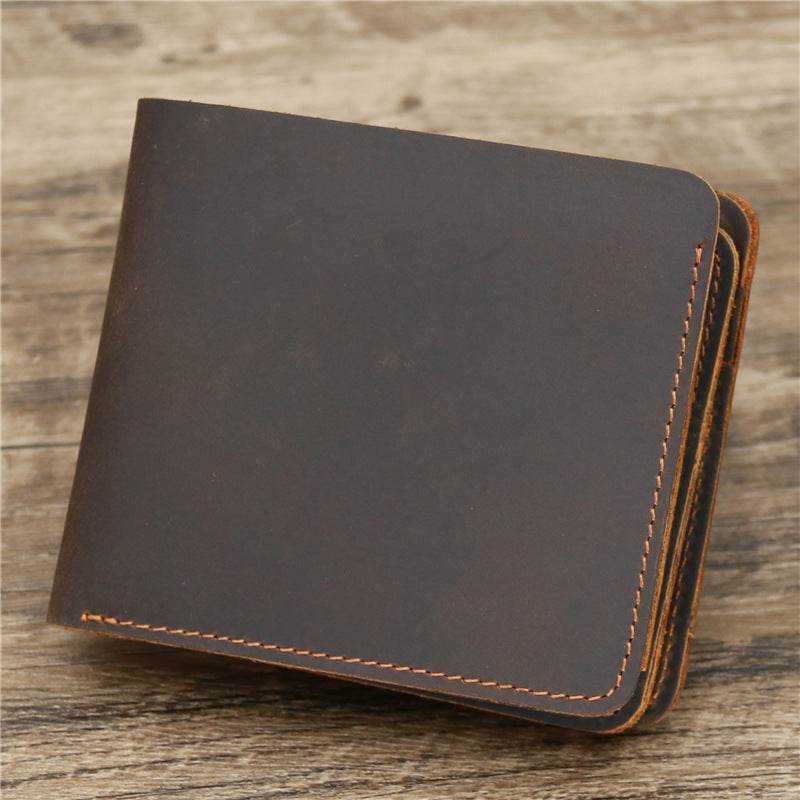 Men's Wallet Leather Wallet Retro Rough Tri-fold First Layer Cowhide - Mubimart