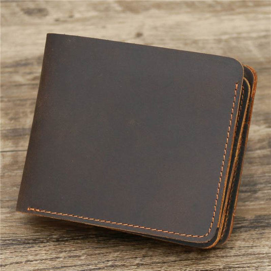 Men's Wallet Leather Wallet Retro Rough Tri-fold First Layer Cowhide - Mubimart