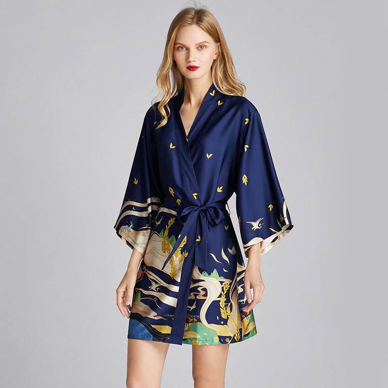 Silk Nightgown Plus Size Printed Loose Homewear - Mubimart