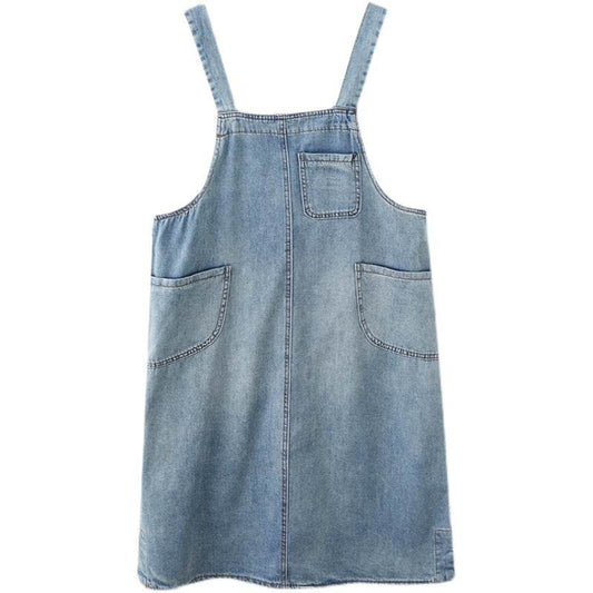 Women's New Loose Large Size Denim Suspender Dress - Mubimart