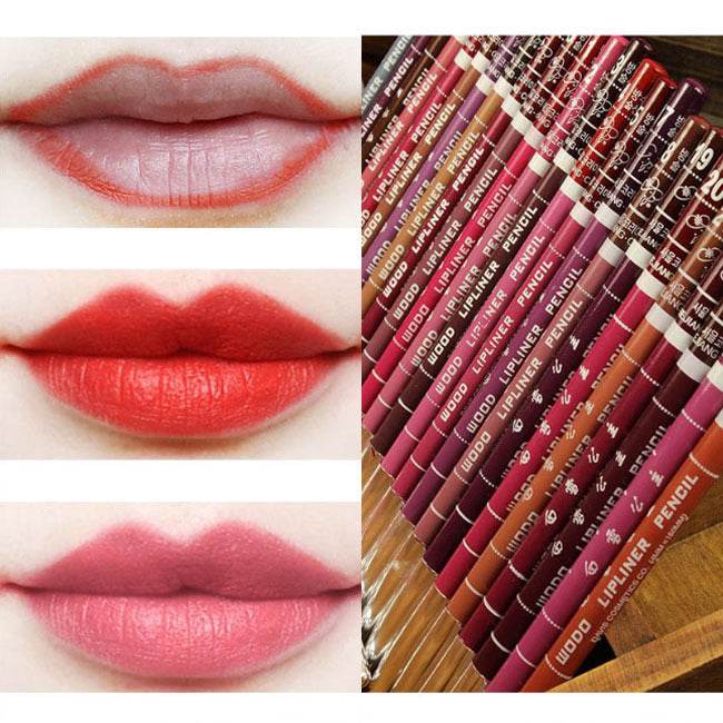 12 Colors Dark Coffee Brown Black Rose Red Eyebrow Eyeliner Lip Pencil - Mubimart
