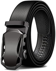 Microfiber Leather Ratchet Belt Adjustable Automatic Buckle Black Belts For Men