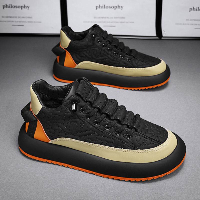 Mens Fashionable And Versatile Leather Sports Casual Board Shoes - Mubimart