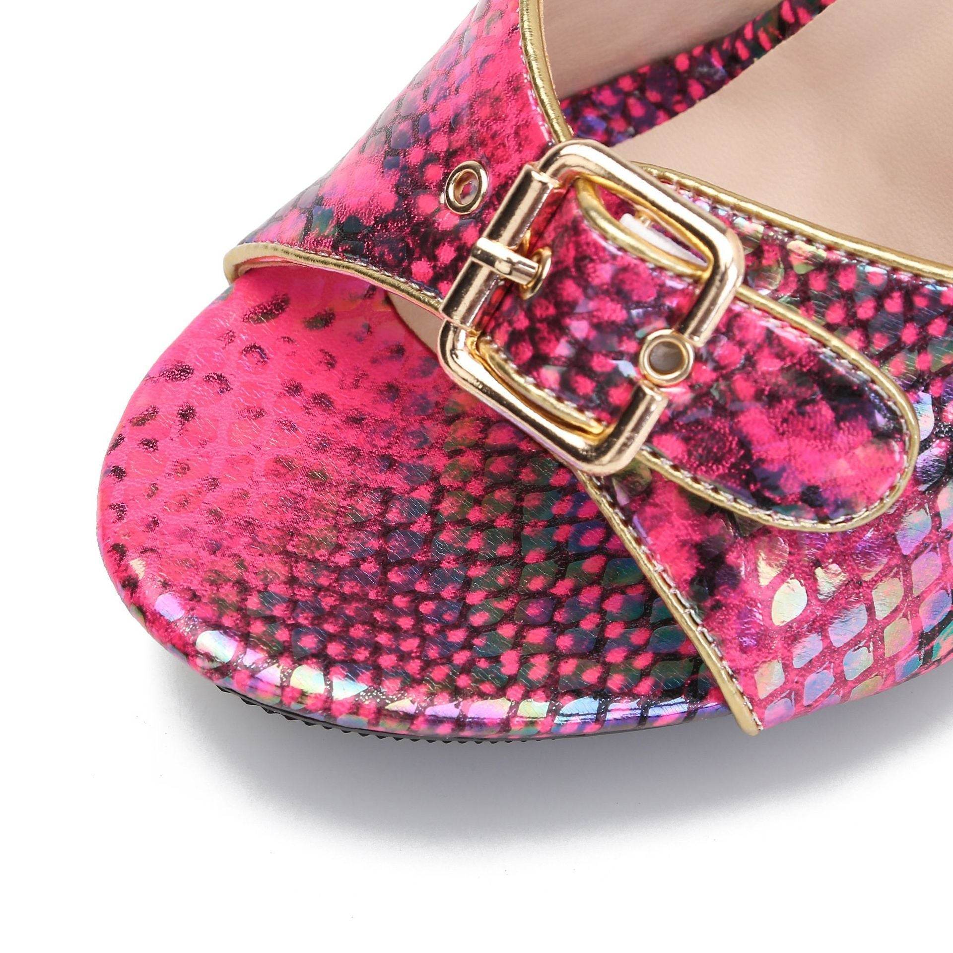 Fashionable Color Snake Pattern Square Buckle Sandal - Mubimart