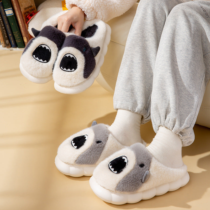 Shark Slippers Cute Cartoon Warm Winter Plush Fuzzy Shoes Women - Mubimart -  