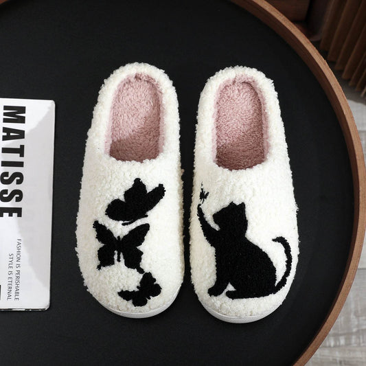 Embroidery Cotton Slippers Home Winter Comfortable Woolen Slipper - Mubimart