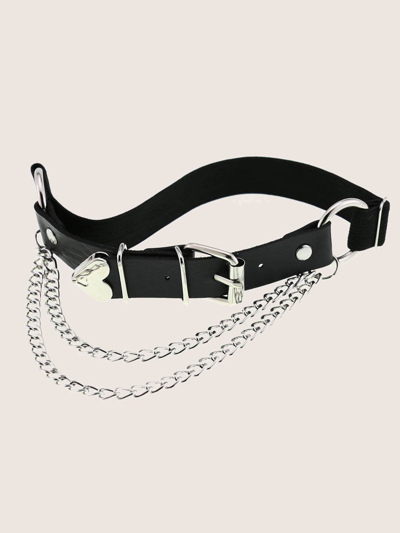 A Sex Heart Chain Elastic Leather Irregular Garter Belt - Mubimart