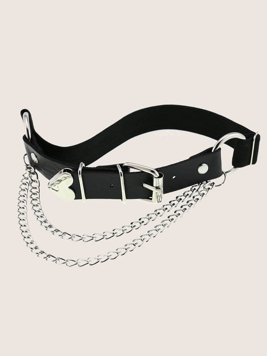 A Sex Heart Chain Elastic Leather Irregular Garter Belt - Mubimart
