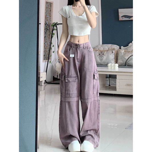 Retro Purple Cargo Jeans Women - Mubimart