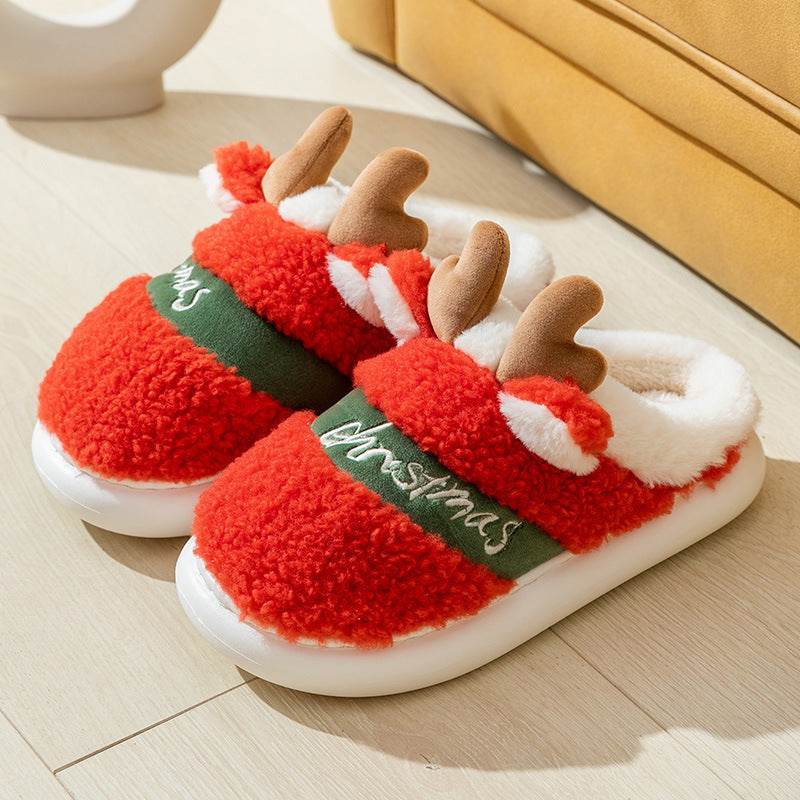 Christmas Shoes Winter Home Slippers Elk Soft Cozy Bedroom Slipper Slip On House Shoes - Mubimart