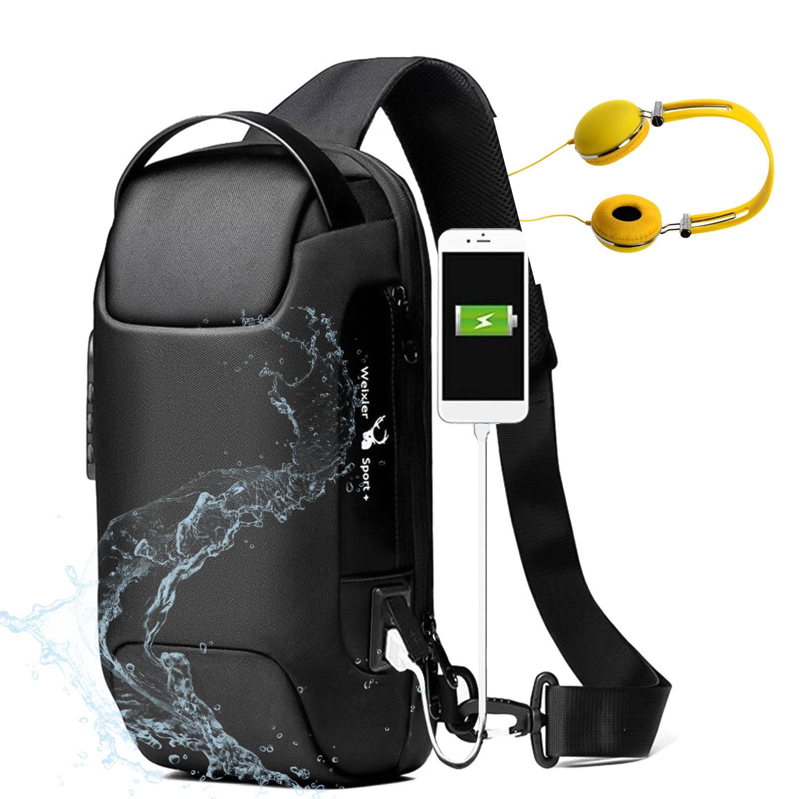 Waterproof USB Anti-theft Bag Men Oxford Crossbody Shoulder Bag Sling Multifunction Short Travel Messenger Chest Pack - Mubimart