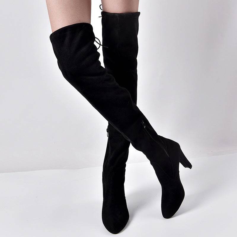 Pointed Toe Chunky Heel Over-the-knee Boots Springy Thigh Boot Women - Mubimart
