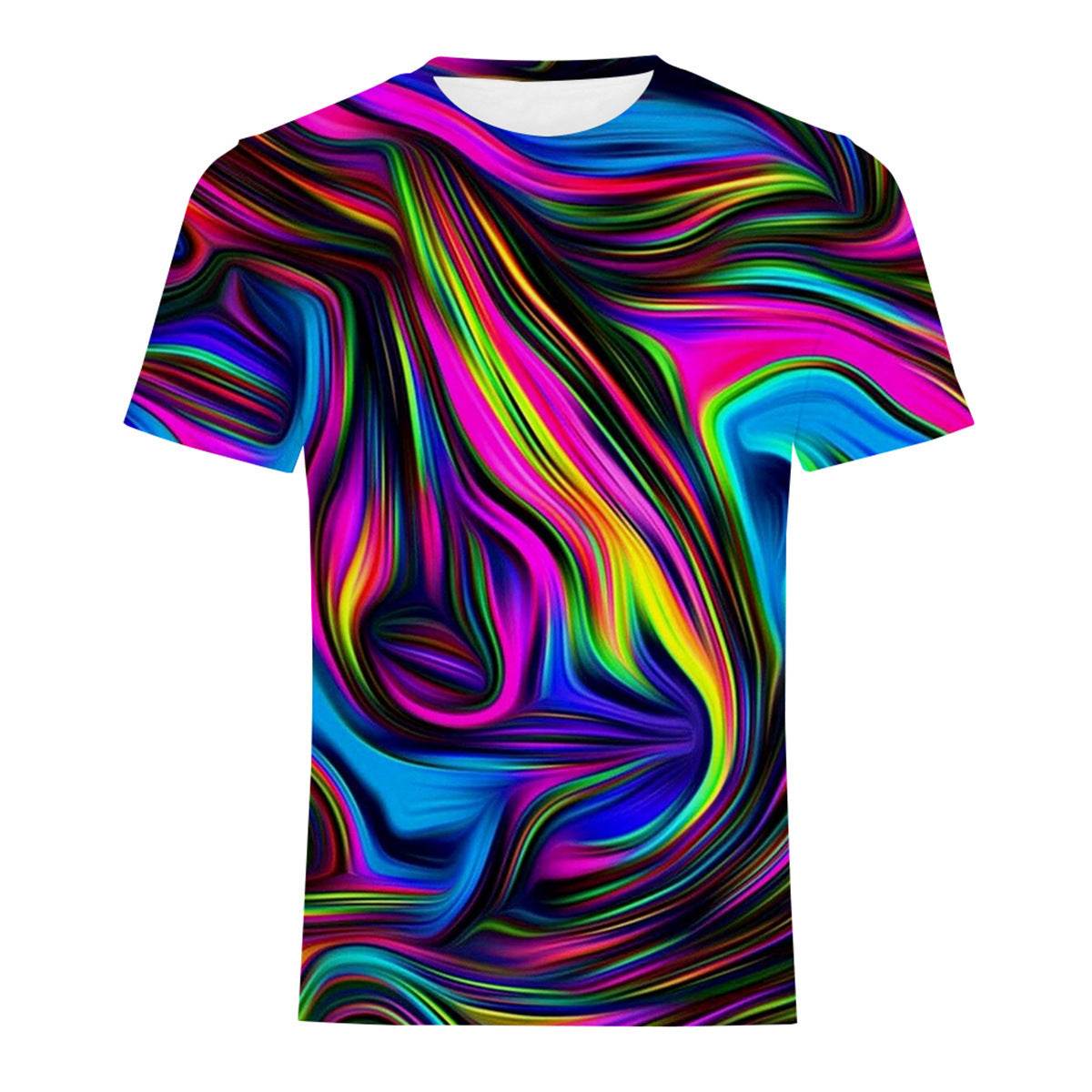 Mens Fashion Casual Digital Print Crew Neck T-shirt - Mubimart