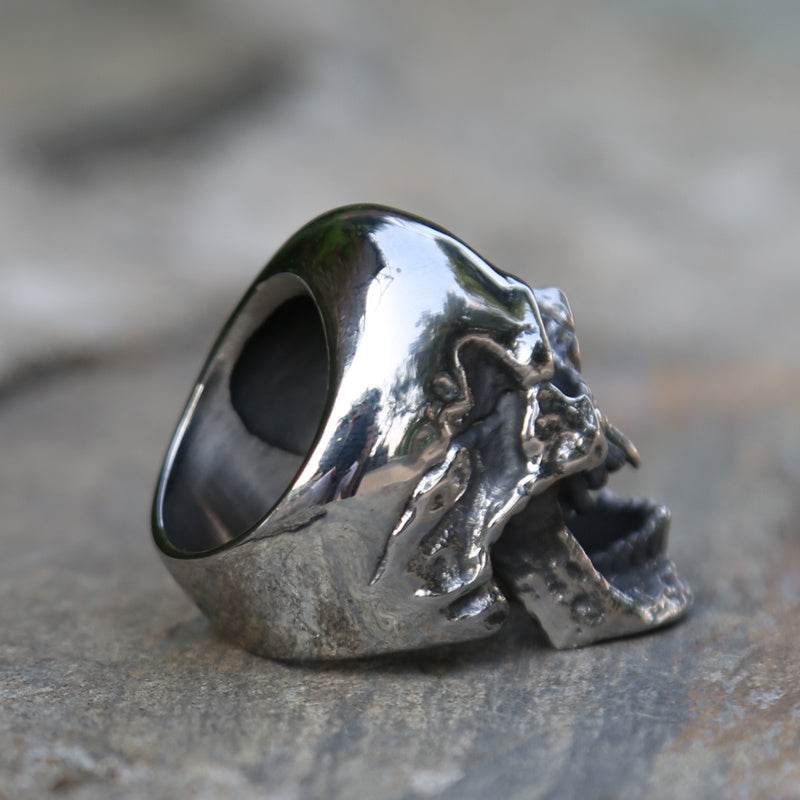 Skull Ring Boiled Black Polished Titanium Men - Mubimart