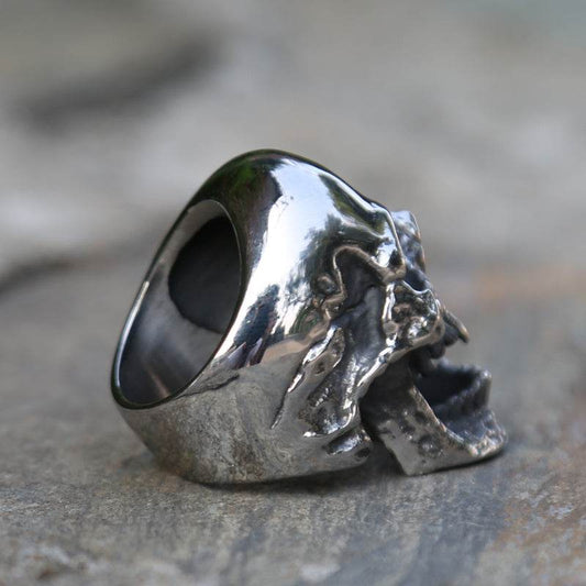 Skull Ring Boiled Black Polished Titanium Men - Mubimart