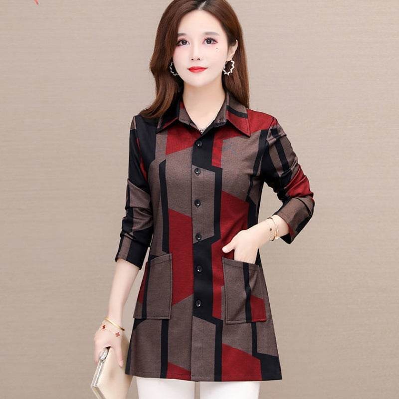 Women's Long-Sleeved Shirt Slim Slimming Blouse Women - Mubimart