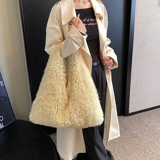 New Autumn And Ainter Plush Handbags Large-capacity Shoulder Armpit Bag Cute Fashion Luxury Designer Tote Bags For Women Trend - Mubimart