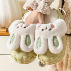 Cute Rabbit Shoes Winter Fuzzy Slippers Women Detachable Washable House Shoes - Mubimart -  