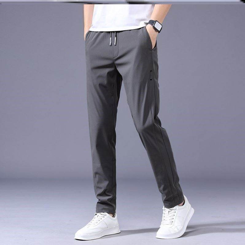 Drawstring Trousers Thin Casual Pants Korean Version Loose Straight Sweatpants Mens Clothing - Mubimart