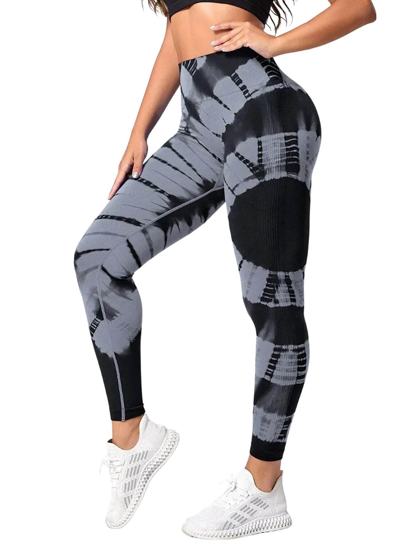 Tie-dye High Waist Tummy Control Butt Lifting Moisture Wicking Quick Drying Seamless Tie Dye Yoga Pants, Running Sports Tight Pants, Women's Activewear - Mubimart