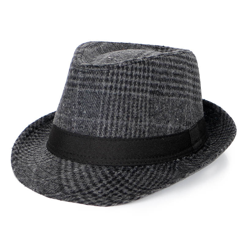 Herfst en winter nieuwe wollen stoffen heren hoge hoed heren Britse retro mode geruite fedora hoed