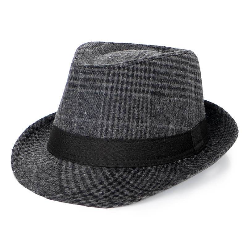 Autumn And Winter New Woolen Cloth Men's Top Hat Men's British Retro Fashion Plaid Fedora Hat - Mubimart