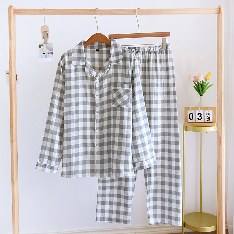 Couple's Cotton Long-sleeved Pajamas Spring And Autumn Large Size Thin Loungewear Suit - Mubimart -  