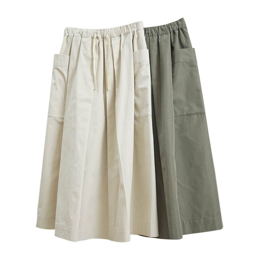 Workwear Casual High Waist Drawstring Elastic Pocket Ladies Skirt - Mubimart