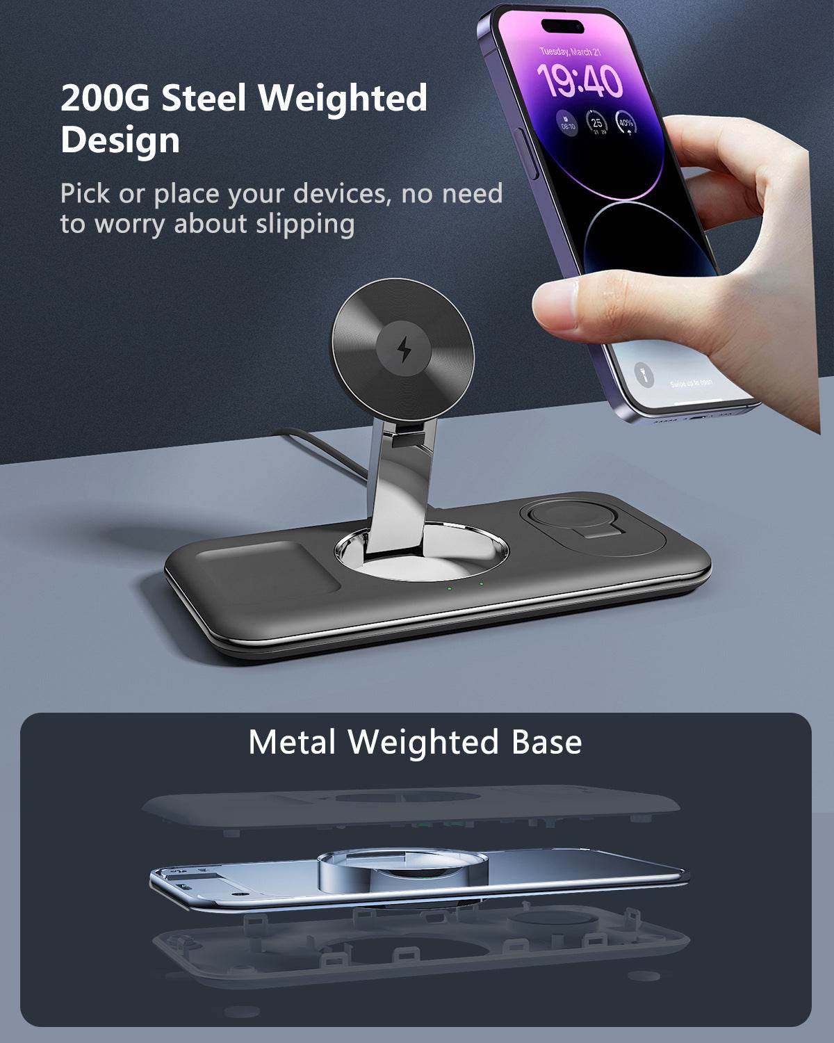 Folding Magnetic Wireless Charger Charger Desktop Bracket - Mubimart