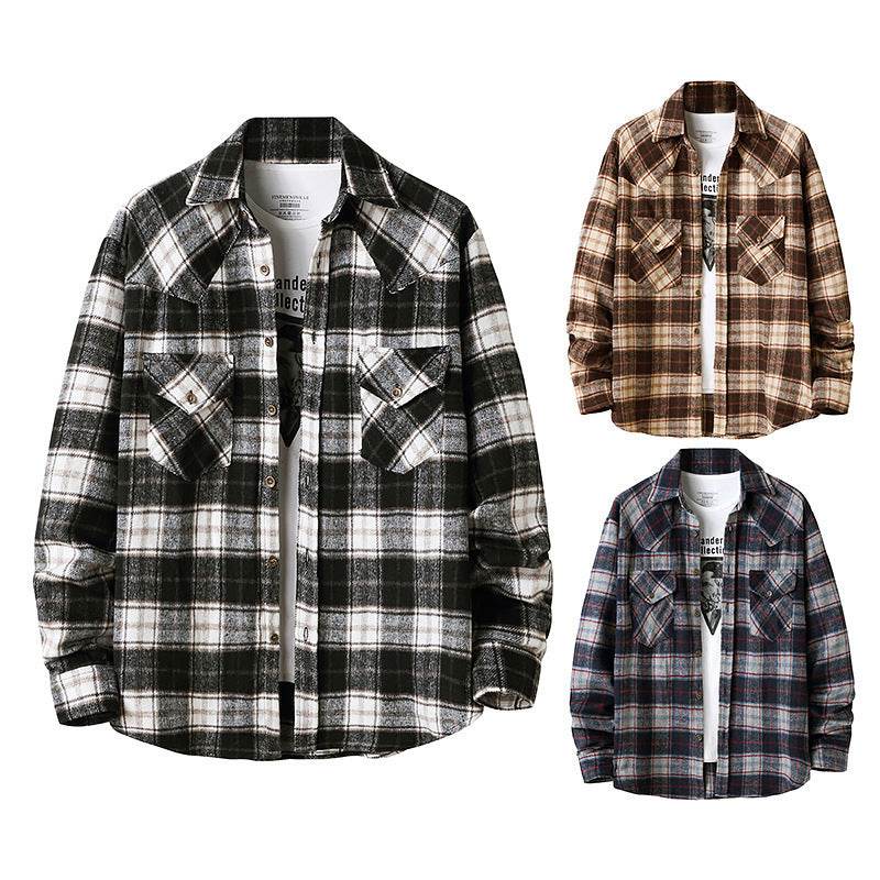 Men's New Style Hanging Shot American Flannel Plaid Shirt Jacket Shirt - Mubimart