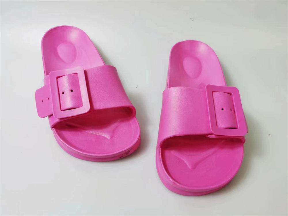 Solid Buckle Home Slippers Summer Non-slip Floor Bathroom Slipper Women Garden House Shoes - Mubimart